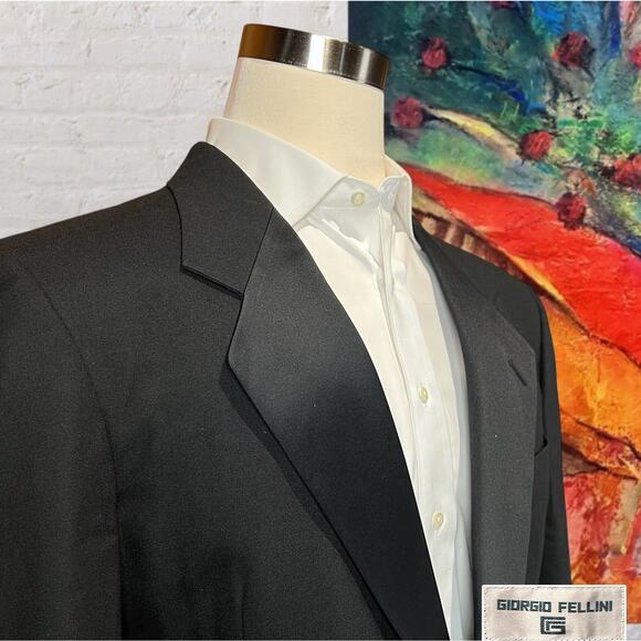 Giorgio Fellini Mens 46R 38x31 Black Tuxedo 2-Piece Set Tux Black Tie - Picture 3 of 16